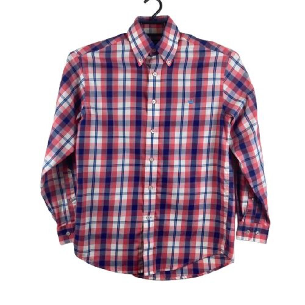 Southern Marsh Mens Small Red White Blue Check Long Sleeeve Button Down Shirt